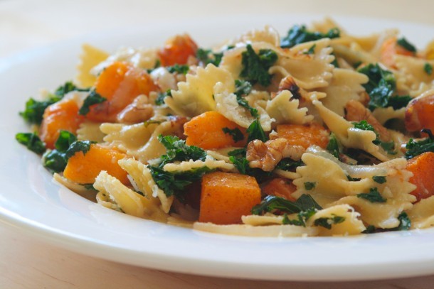 Farfalle with Spiced Butternut Squash, Kale and Walnuts