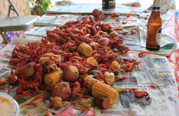 crawfish boil on the table