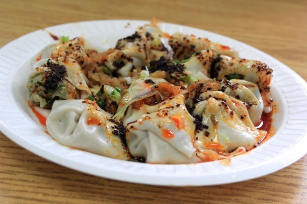 White Bear's wontons with hot sauce